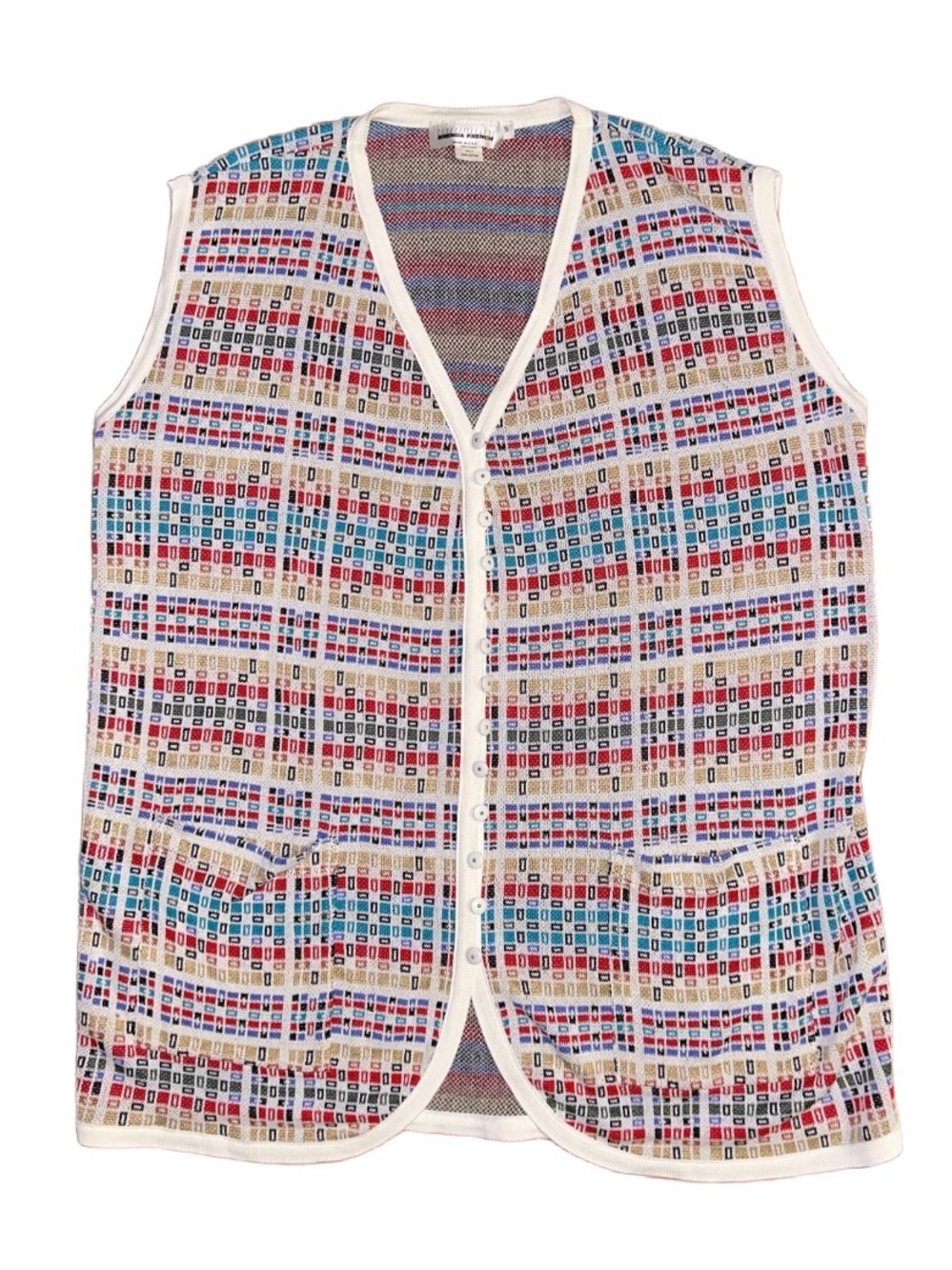 Brenda French • Vintage • USA • Size Small • Multi-Colors Plaid Knit Boho Vest